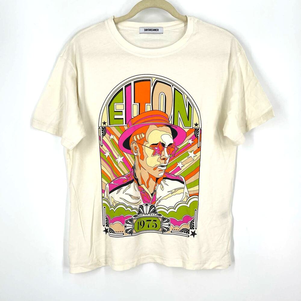 Daydreamer Elton John 1975 Boyfriend Tee Women's XS Vintage Stone